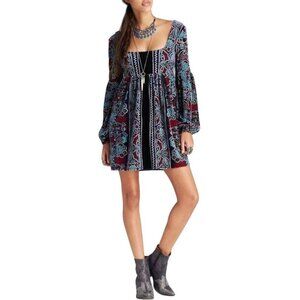 Free People Womens Boho Babydoll‎ Floral Velvet Long Sleeve Dress XS